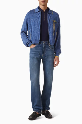 Embroidered Half-zip Polo Shirt in Cotton Piqué