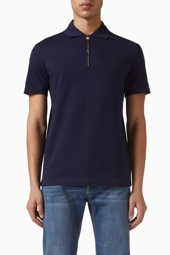 Embroidered Half-zip Polo Shirt in Cotton Piqué