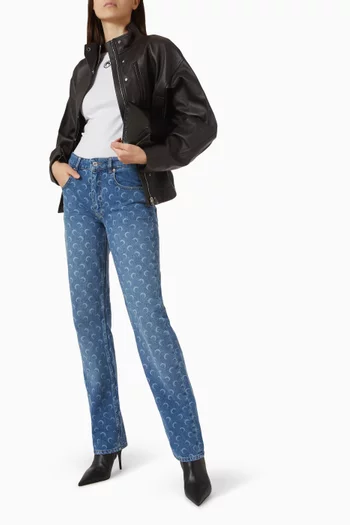 Printed Straight-leg Jeans in Denim