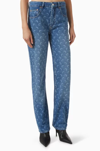 Printed Straight-leg Jeans in Denim