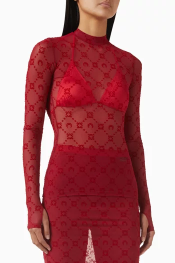 Moon-motif Highneck Top in Mesh