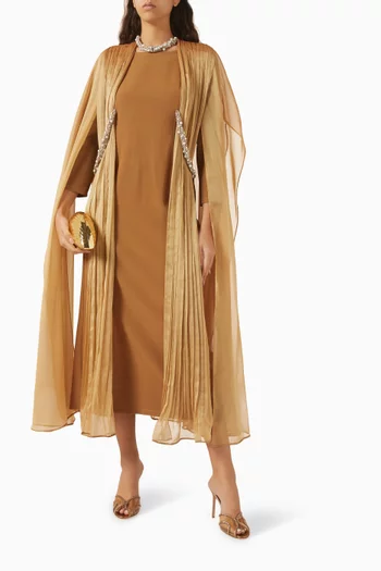 Embellished Cape Dress in Chiffon & Crepe