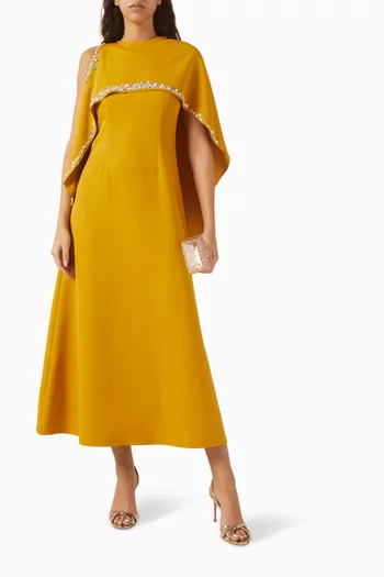 Embellished Cape Gown in Crepe
