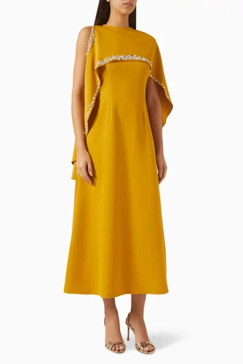 Embellished Cape Gown in Crepe