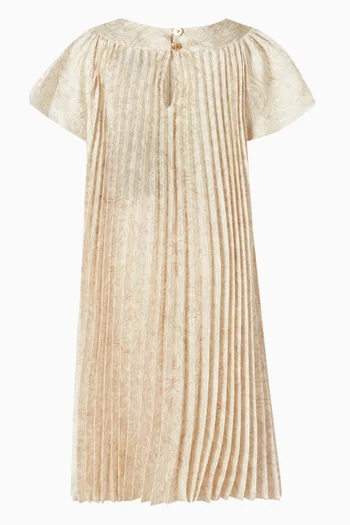 Printed Pleated Dress in Twill