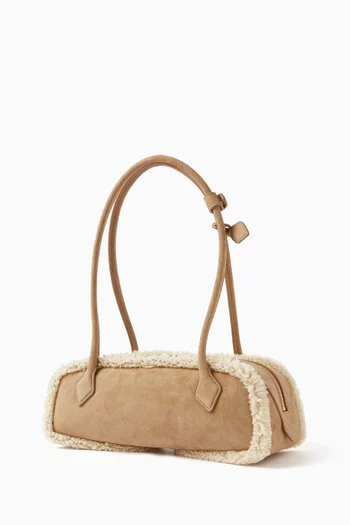Medium Le Teckel Shoulder Bag in Suede & Shearling