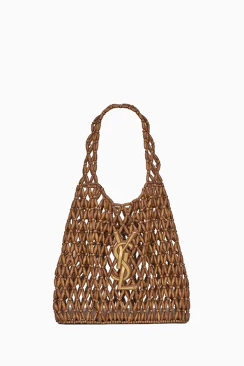 ICARE Medium Tote Bag in Wood Beads