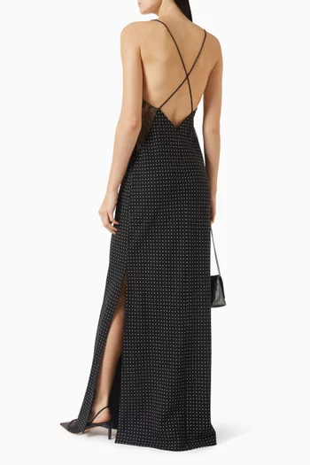 Polka-dot Lace Maxi Dress in Silk-crepe
