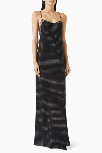 Polka-dot Lace Maxi Dress in Silk-crepe