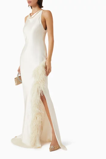 Feather Halter Gown in Satin