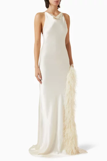 Feather Halter Gown in Satin