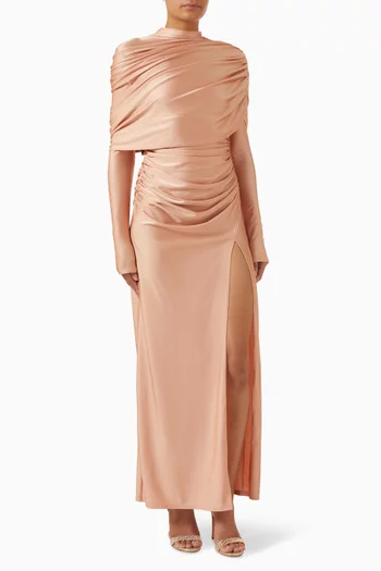 Asymmetrical Shawl Drape Gown in Jersey