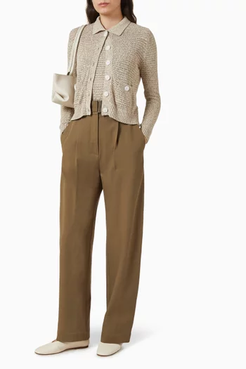 Cable-mesh Cardigan in Cotton Blend
