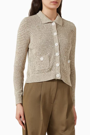Cable-mesh Cardigan in Cotton Blend