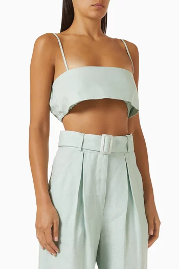 Structured Bandeau Crop Top in Linen Blend