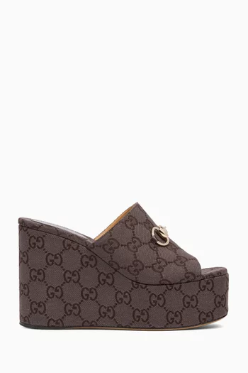 Horsebit Wedge Sandals in GG Canvas