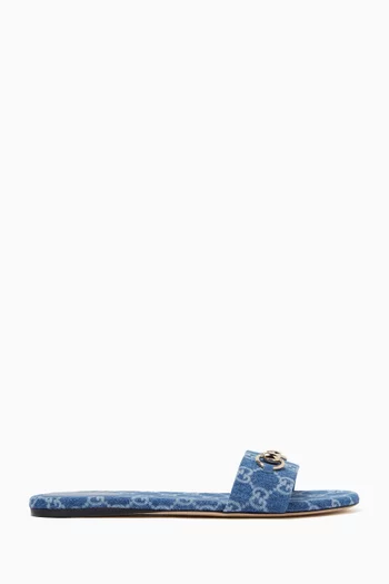 Horsebit Slide Sandals in GG Denim