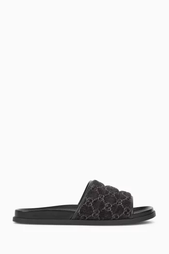 GG Slide Sandals in Denim