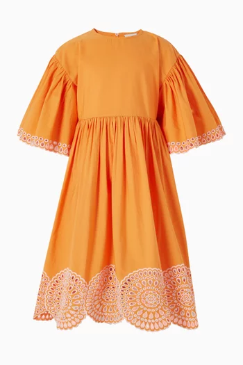 فستان بحواف مطرزة قطن بوبلين