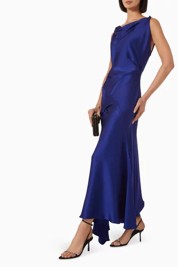 Asymmetrical Draped Midi Dress in Crepe