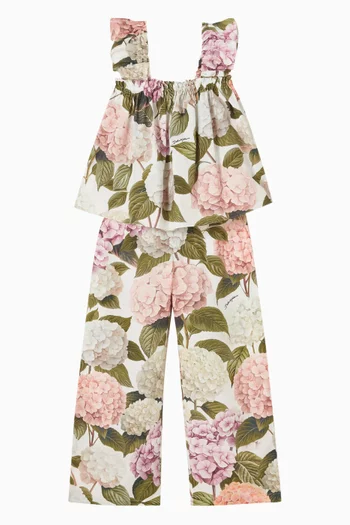 Hydrangea-Print Poplin Top