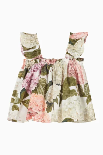 Hydrangea-Print Poplin Top