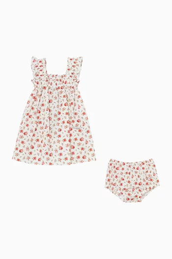Small Rose-Print Dress in Poplin