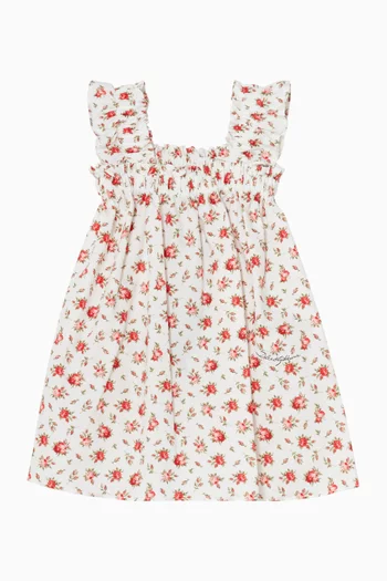 Small Rose-Print Dress in Poplin