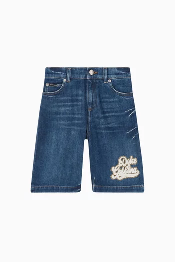 Logo Long Shorts in Denim