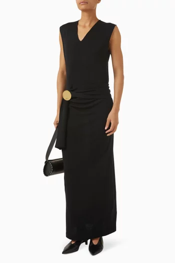 Draped Brooch Dress in Wool