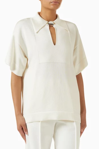 Disc-detail Polo Shirt in Viscose Blend