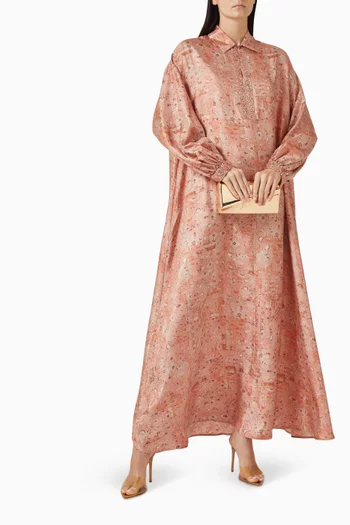 Printed Rhinestone Kaftan in Silk-twill