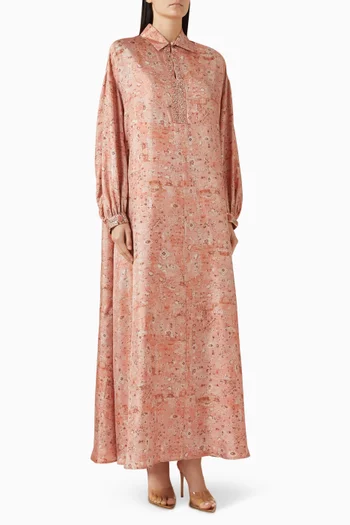 Printed Rhinestone Kaftan in Silk-twill