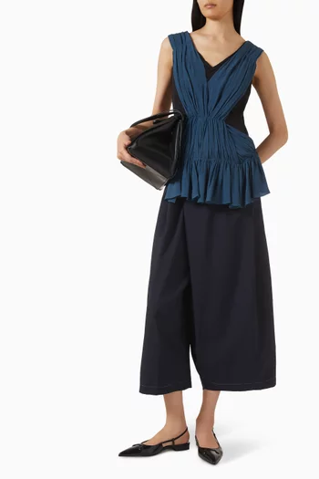 V-neck Gathered Top in Twill
