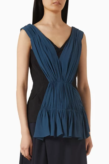V-neck Gathered Top in Twill
