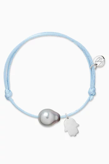 Pearl & Hand-charm Cord Bracelet in 18kt White Gold