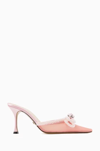 Double-bow 85 Pearl Mules in Mesh