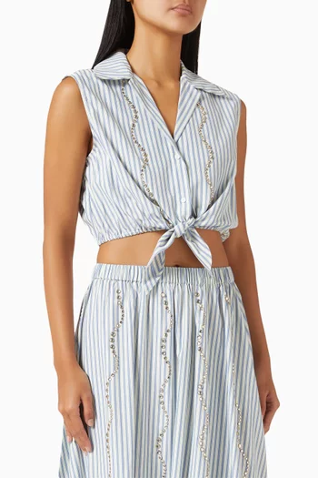 Lucio Striped Rhinestone Crop Shirt