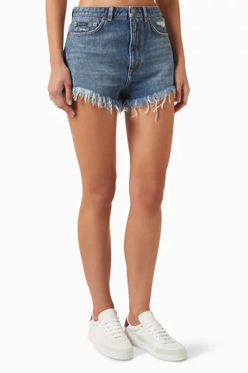 Frayed-hem Shorts in Denim