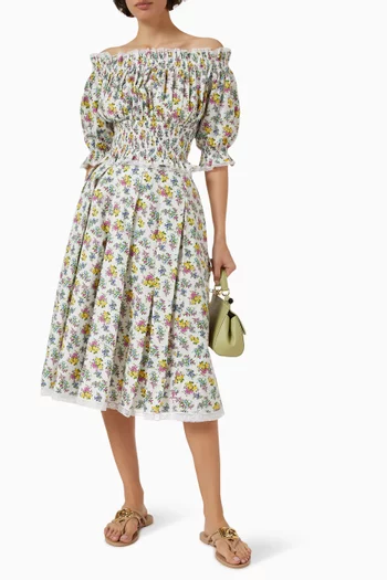 Floral-print Off-shoulder Top in Poplin