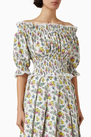 Floral-print Off-shoulder Top in Poplin