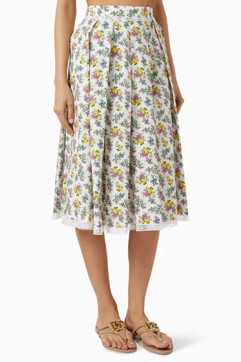 Small Floral-print Skirt in Cotton-poplin