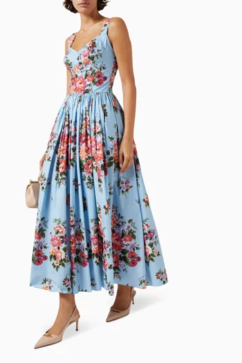 Flower Bouquet-print Dress in Cotton