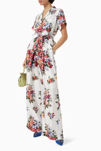 Flower Bouquet-print Pants in Cotton