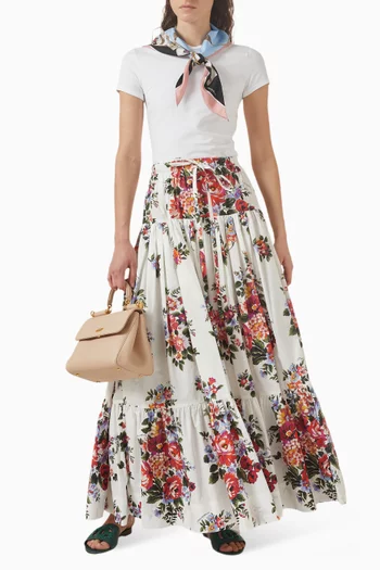 Flower Bouquet-print Skirt in Poplin