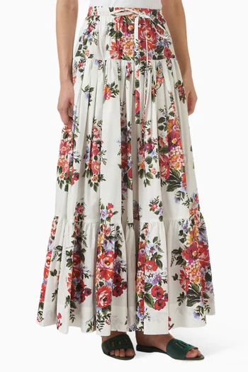 Flower Bouquet-print Skirt in Poplin