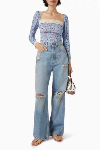 Rose-print Top in Charmeuse