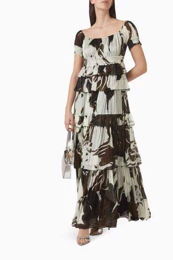 Floral Frilled Printed Maxi Dress