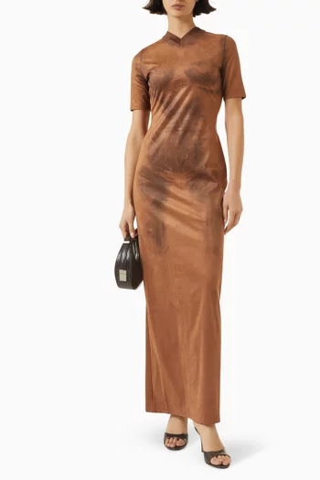 Trompe-l’œil Maxi Dress in Suede
