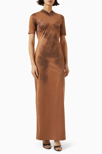Trompe-l’œil Maxi Dress in Suede